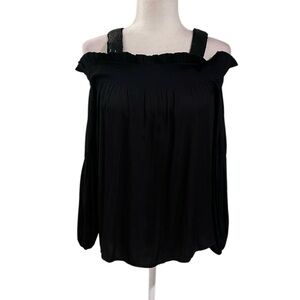 Loft Black Off The Shoulder Blouse Beaded Velvet Lined Straps